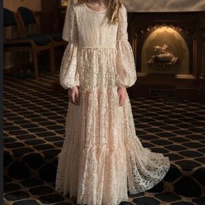 Joyfolie CYBELE ivory lace maxi dress & slip girls size 8 portrait gown occasion